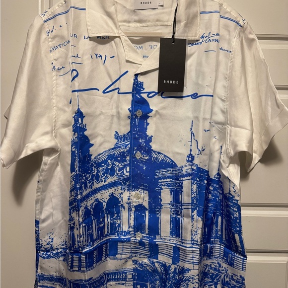 Rhude Blue and White Architectural Print Shirt